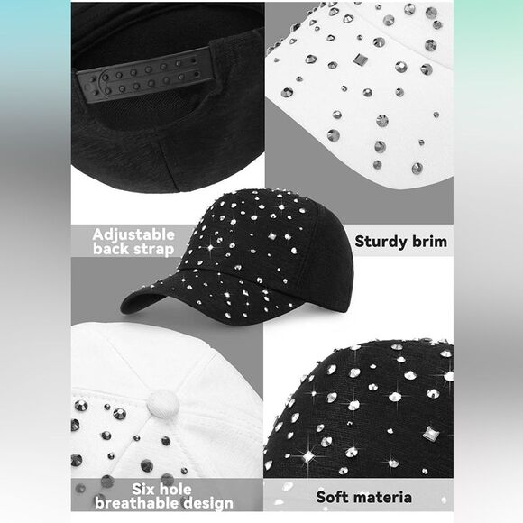 2 Piece Bling Baseball Cap with Diamond Design Adjustable Sports Cap
